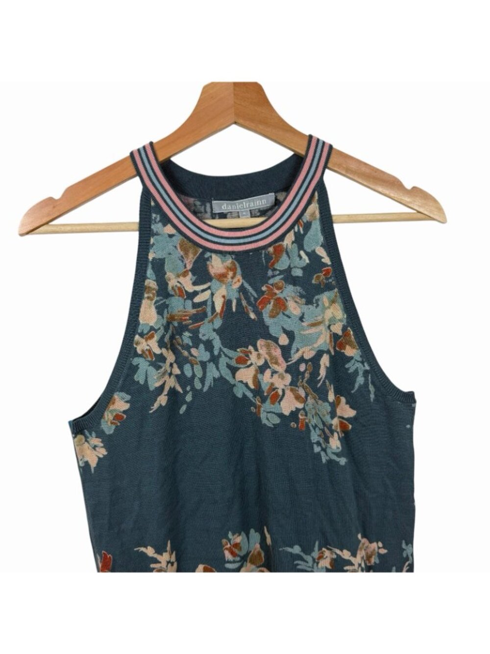 Daniel Rainn Sleeveless Floral Top Size Medium High Grecian Halter Neckline - Picture 4 of 8